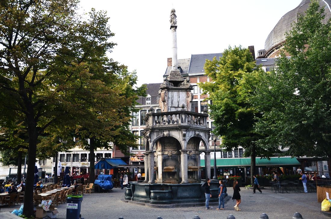 The fountain in Liege, which was in the past a symbol of the bishop and now a symbol of Liege. Belgium. 